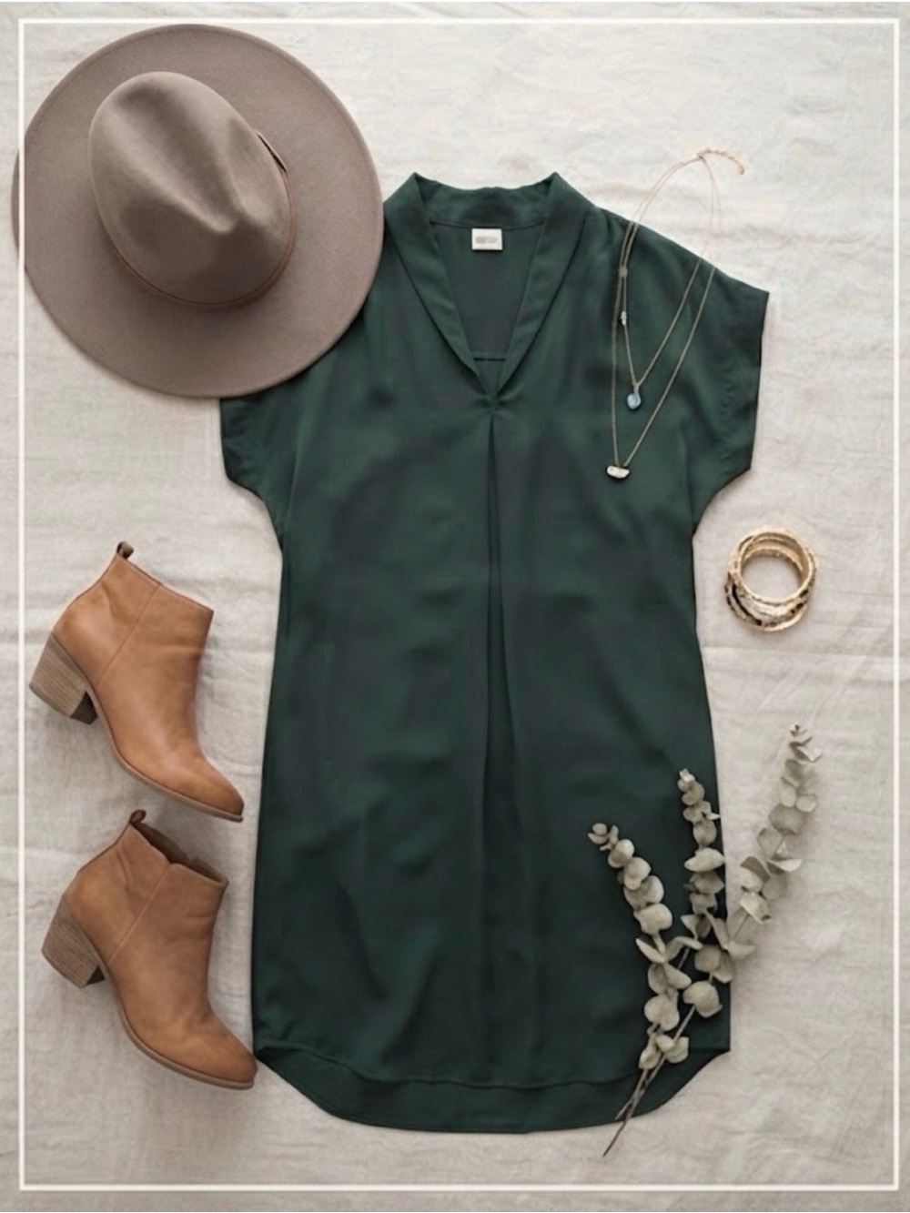 Matilda Jane Deep Green V-Neck Midi Shift Dress